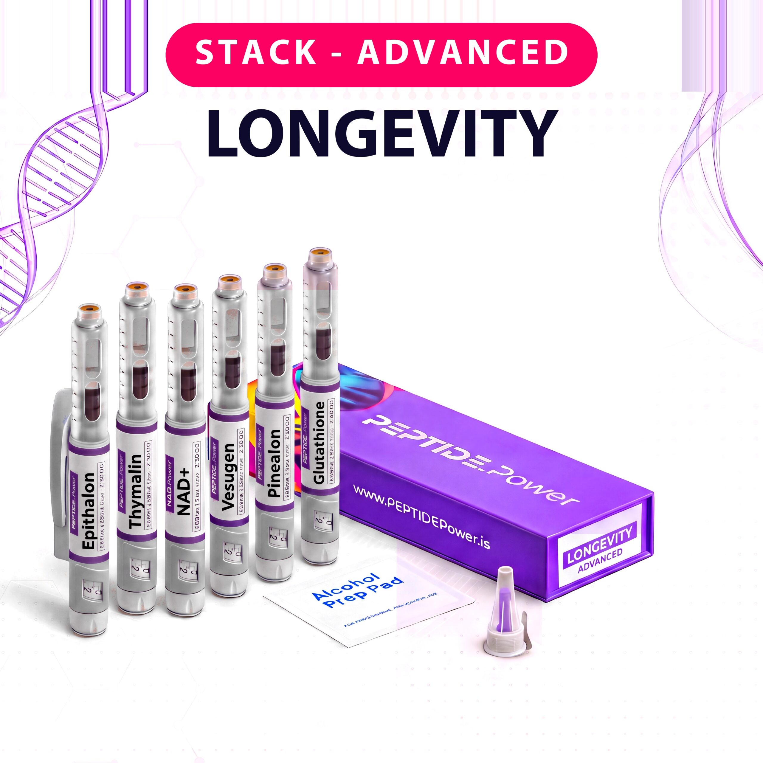 Longevity - Advanced - PEPTIDE.Power Longevity - Advanced - Pre-Mixed Research Peptide Pen, 99%+ Purity (CoA) | PEPTIDE.Power